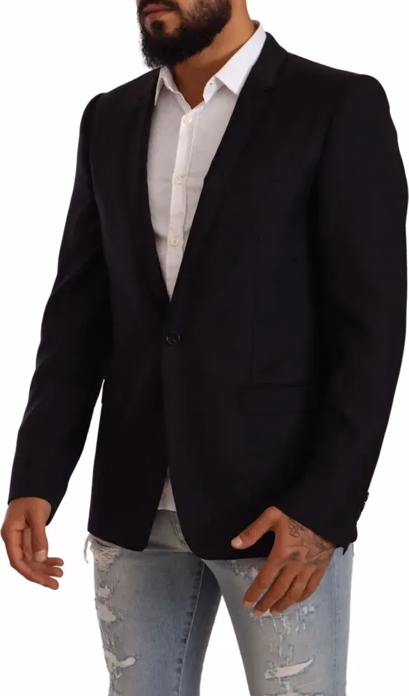 Dolce & Gabbana Black Wool Single Breasted Suit GOLD Jacket