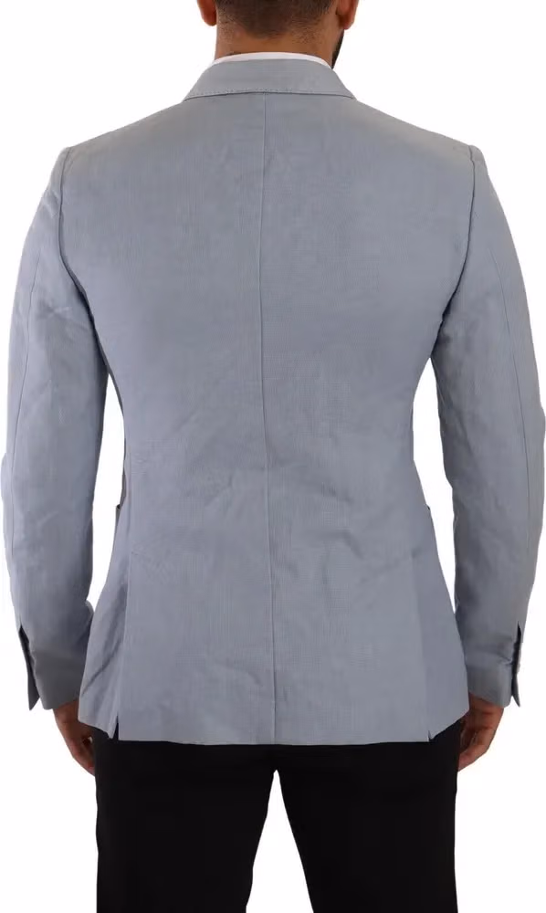 Dolce & Gabbana Blue Cotton Linen Slim Fit Jacket Coat Blazer