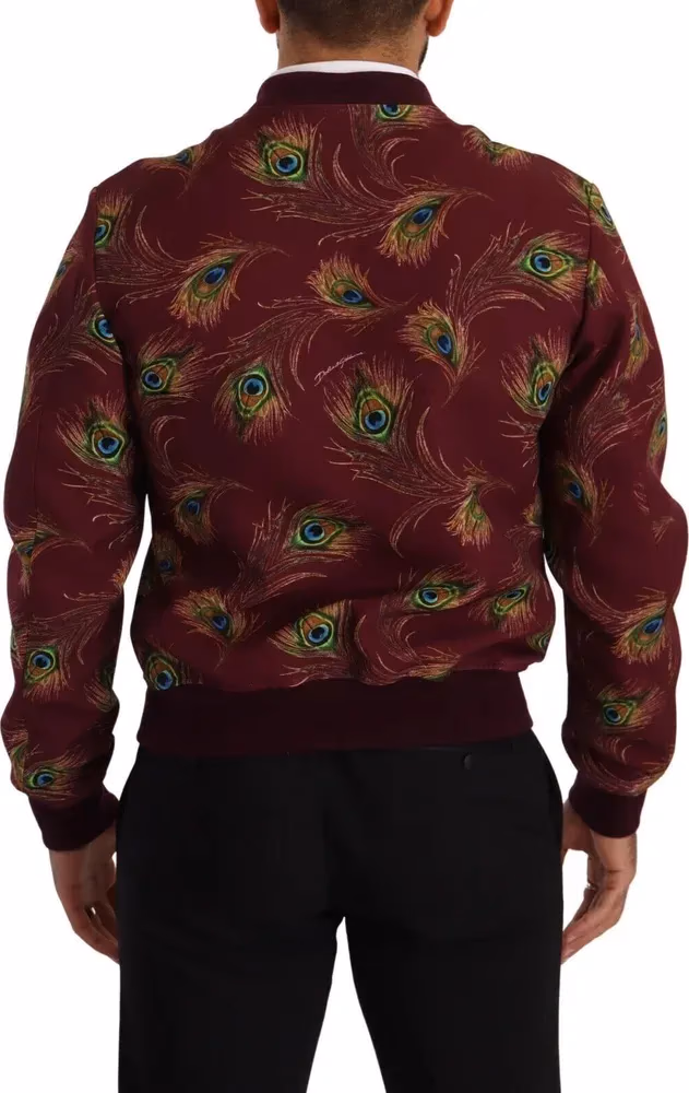 Dolce & Gabbana Red Peacock Polyester Stretch Full Zip Jacket