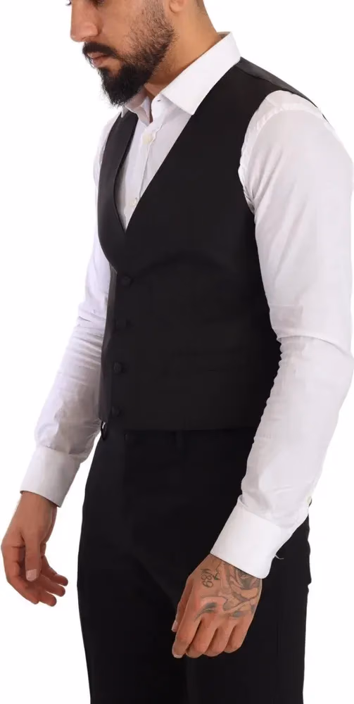 Dolce & Gabbana Gray Silk Slim Fit Waistcoat Formal Vest