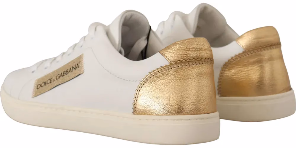 Dolce & Gabbana White Gold Leather Low Top Sneakers