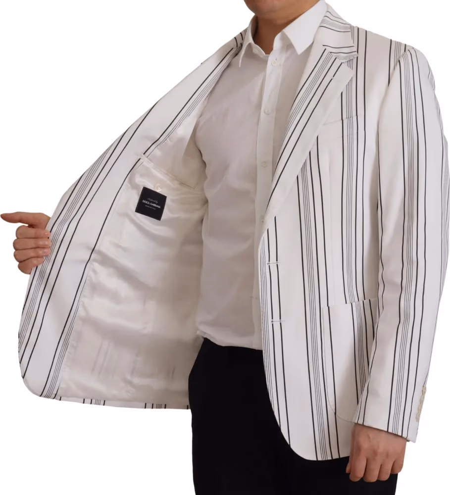 Dolce & Gabbana White Stripes Cotton Single Breasted Blazer