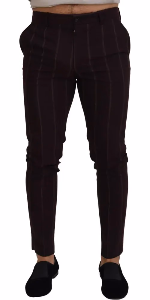 Dolce & Gabbana Brown Striped Men Trousers Cotton Pants