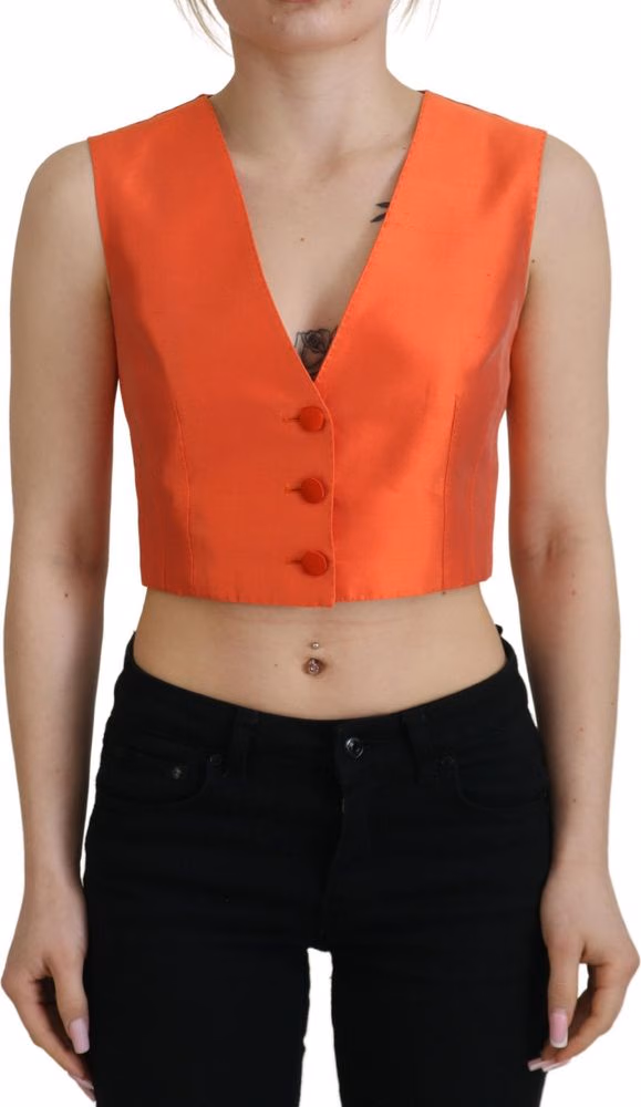 Dolce & Gabbana Orange Sleeveless Waistcoat Cropped Vest Top
