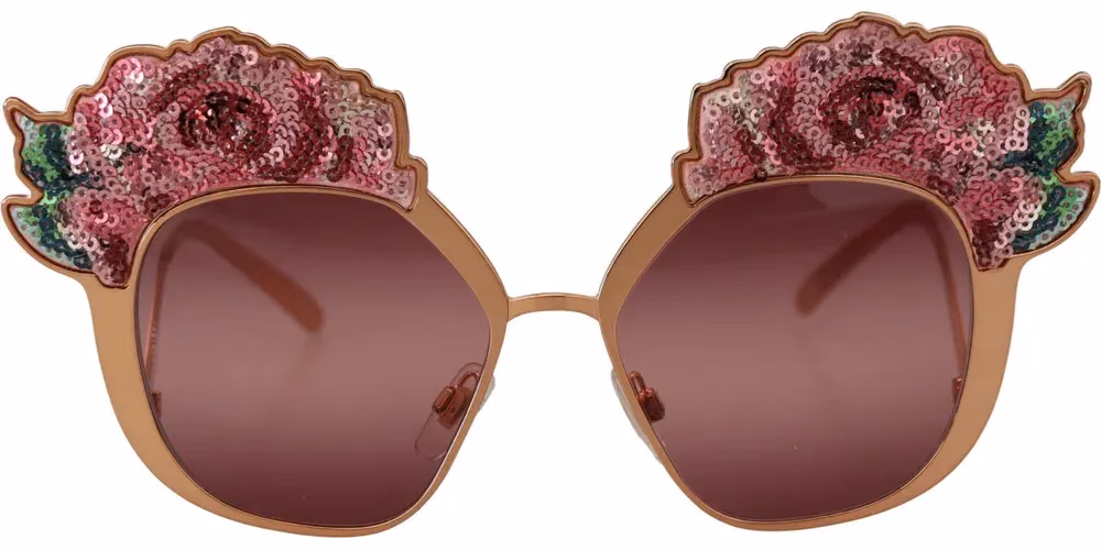 Dolce & Gabbana Pink Gold Rose Sequin Embroidery DG2202 Sunglasses