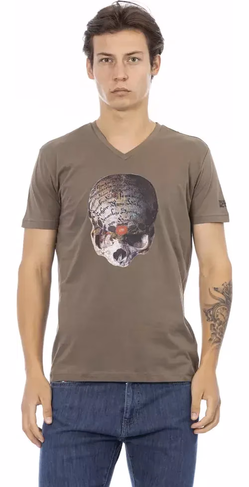 Trussardi Action Brown Cotton Men's V-Neck T-Shirt