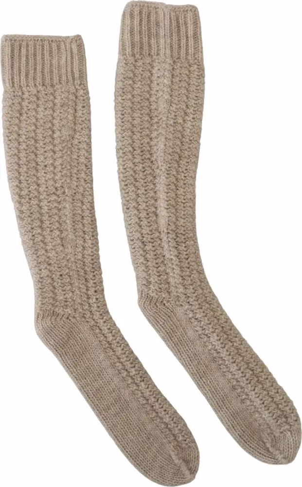 Dolce & Gabbana Beige Wool Knit Calf Long Women Socks