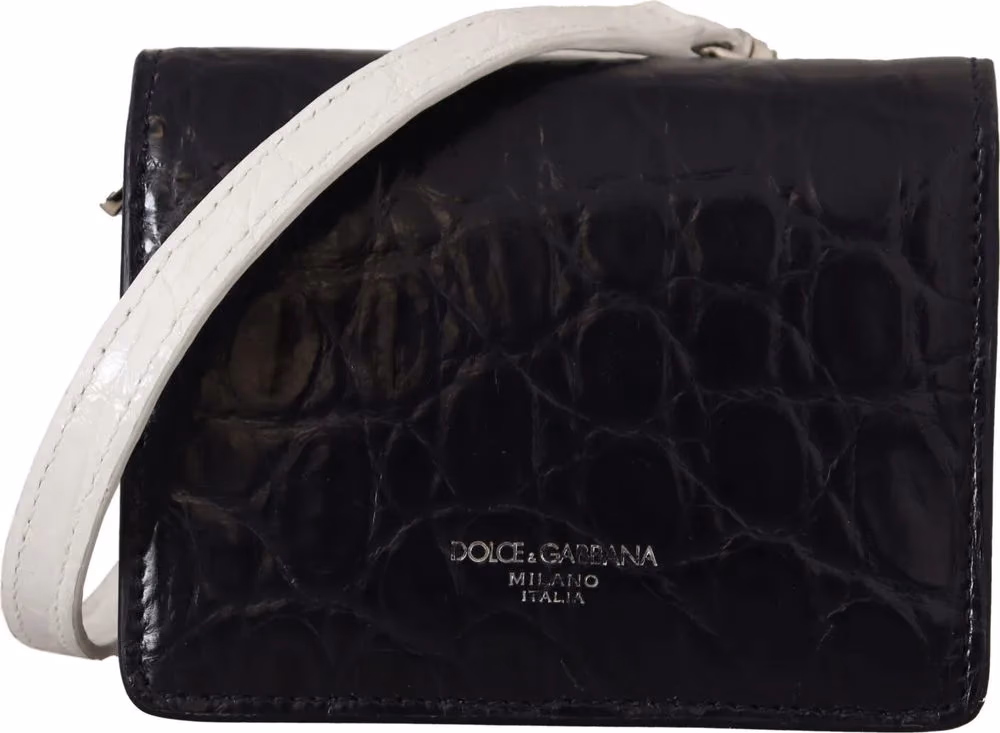 Dolce & Gabbana Blue White Caiman Leather Strap Card Holder Wallet