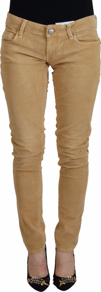 Acht Brown Cotton Corduroy Low Waist Women Casual Jeans