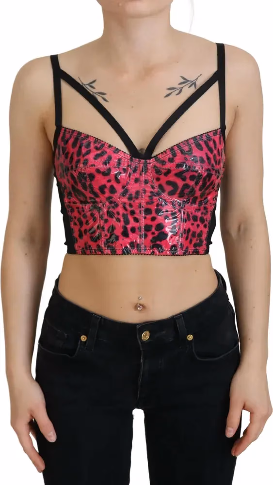 Dolce & Gabbana Pink Leopard Print Cropped Bustier Corset Top