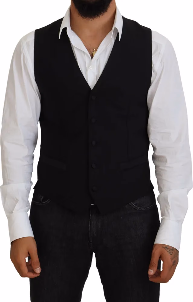 Dolce & Gabbana Black Virgin Wool Waistcoat Formal Vest
