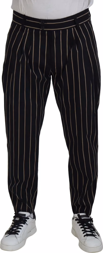 Dolce & Gabbana Black Beige Striped Cotton Stretch Pants