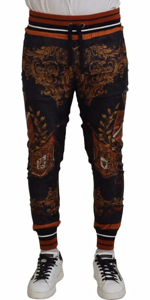 Dolce & Gabbana Gray Silk Baroque Crown Trousers Sport Pants