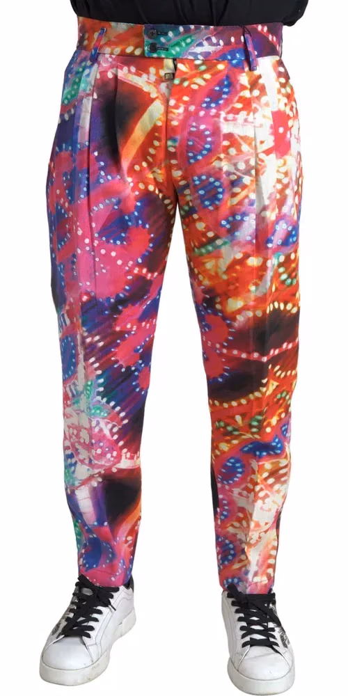 Dolce & Gabbana Multicolor Printed Linen Men Trouser Pants