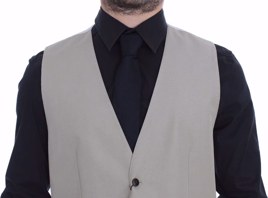 Dolce & Gabbana Beige Cotton Silk Blend Dress Vest Blazer