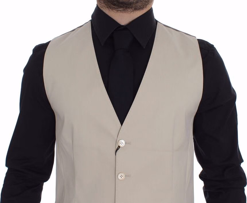 Dolce & Gabbana Beige Cotton Stretch Dress Vest Blazer