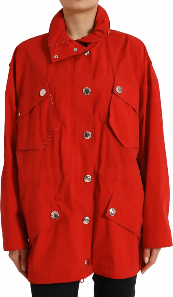 Dolce & Gabbana Red Polyester Hooded Button Rain Coat Jacket