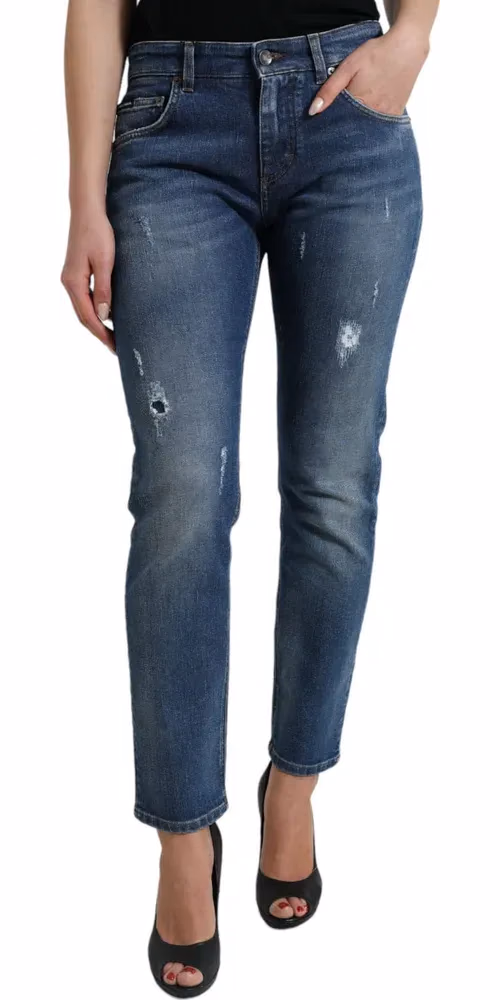 Dolce & Gabbana Blue BOYFRIEND Mid Waist Cotton Denim Jeans