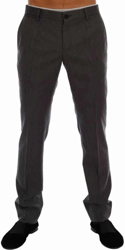 Dolce & Gabbana Gray Wool Striped Formal Pants