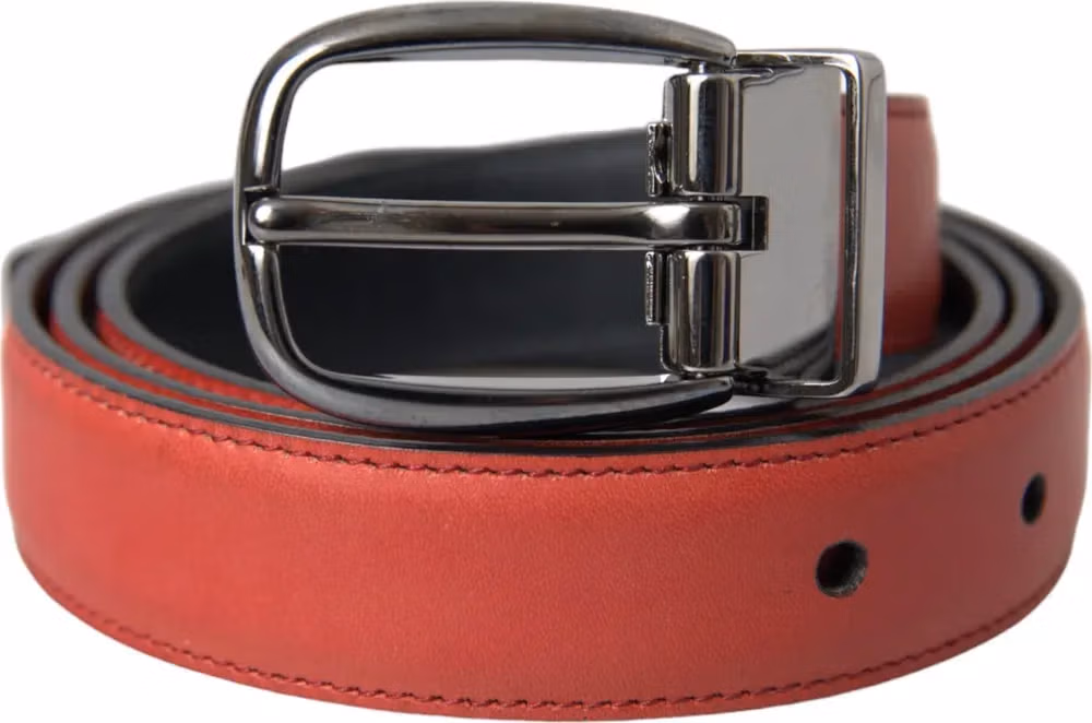 Dolce & Gabbana Red Leather Silver Metal Buckle Belt Men