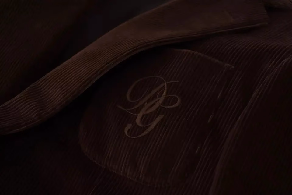 Dolce & Gabbana Brown Corduroy Slim Fit Coat DG Logo Blazer