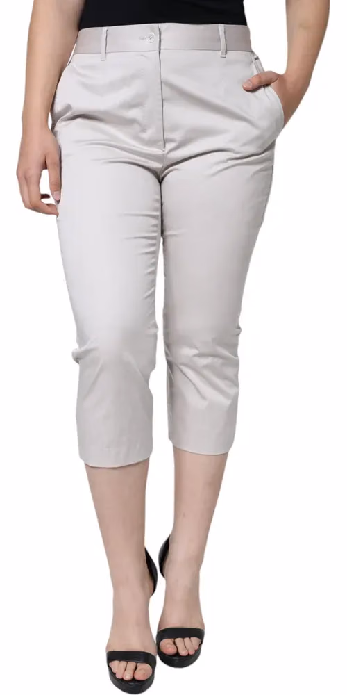 Dolce & Gabbana White Cotton Mid Waist Cropped Skinny Pants