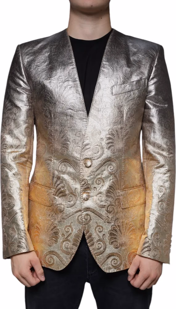 Dolce & Gabbana Gold Jacquard Single Breasted Dress Blazer