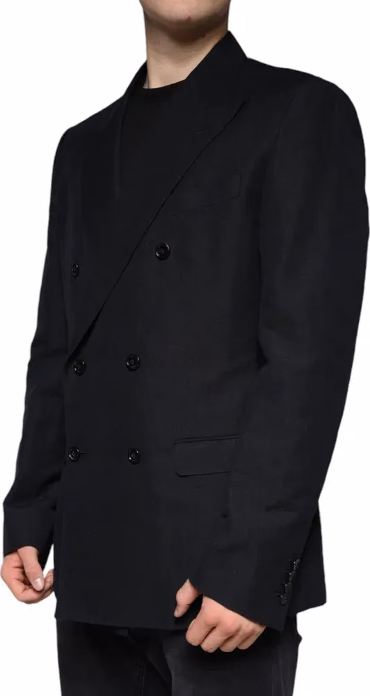 Dolce & Gabbana Dark Blue Linen Double Breasted Dress Blazer