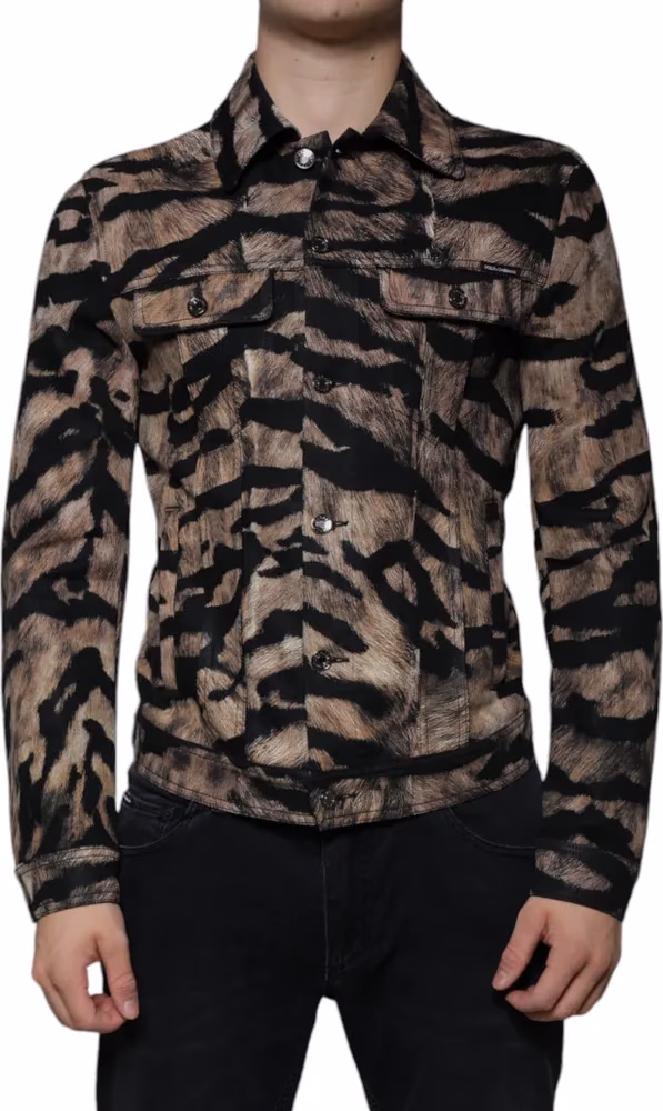 Dolce & Gabbana Brown Tiger Button Down Collared Jacket
