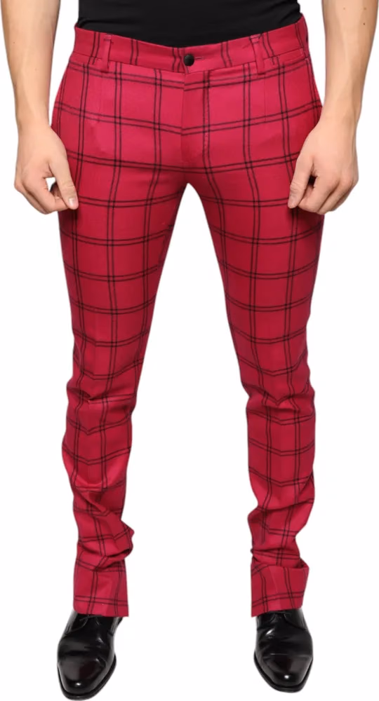 Dolce & Gabbana Pink Checkered Wool Skinny Pants
