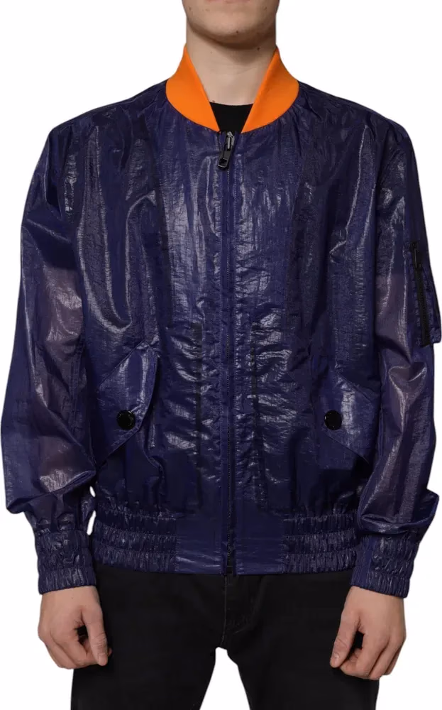 Dolce & Gabbana Blue Cotton Stretch Full Zip Bomber Jacket