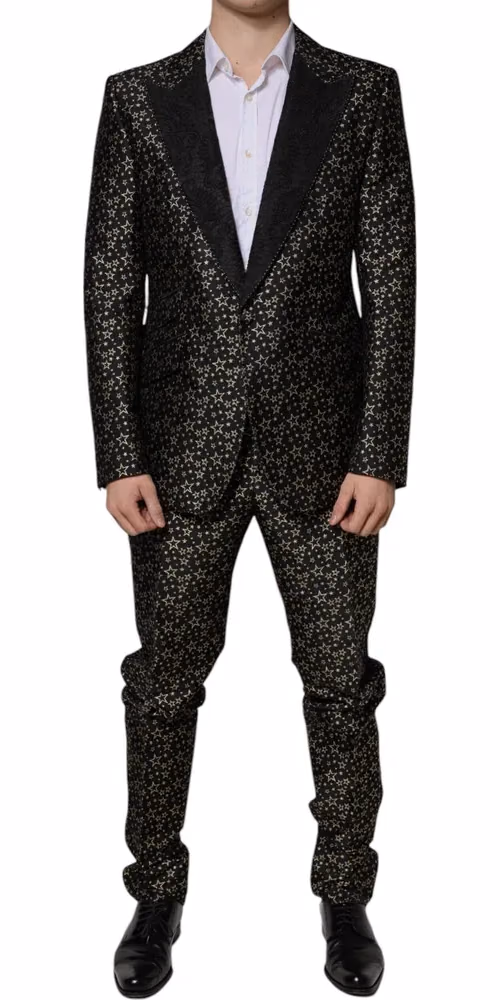 Dolce & Gabbana Black Stars Jacquard SICILIA 2 Piece Suit