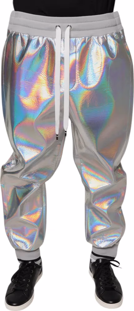 Dolce & Gabbana Silver Iridescent Men Jogger Sweatpants Pants