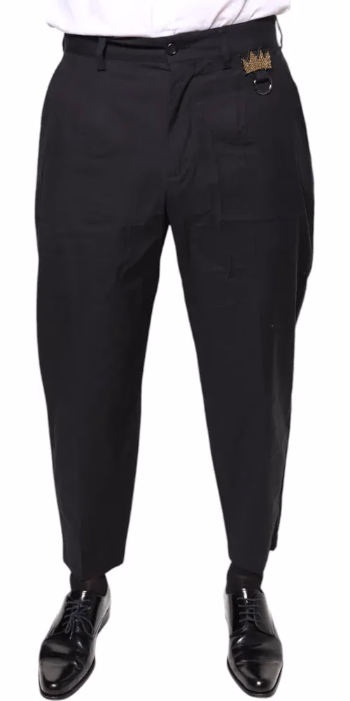 Dolce & Gabbana Black Crown Cotton Dress Pants