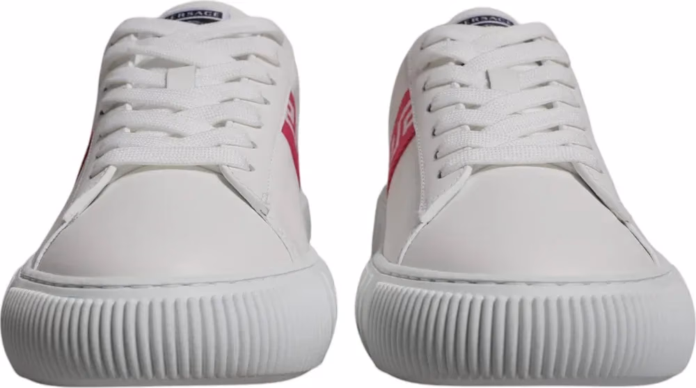 Versace White Pink Greca Print Platform Low Top Sneakers Shoes