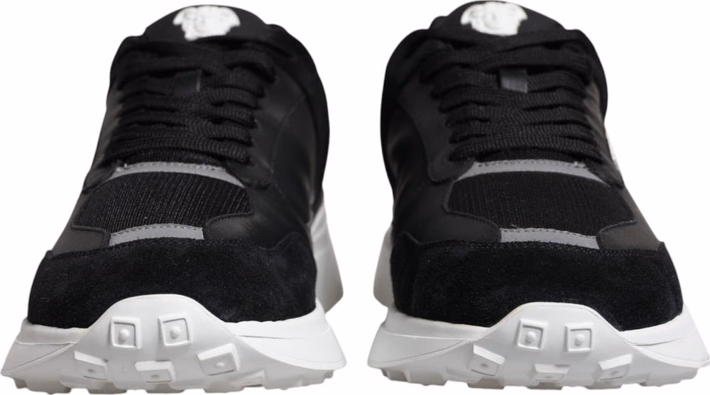 Versace Black Canvas Quad Fabric Medusa Low Top Sneaker Shoes