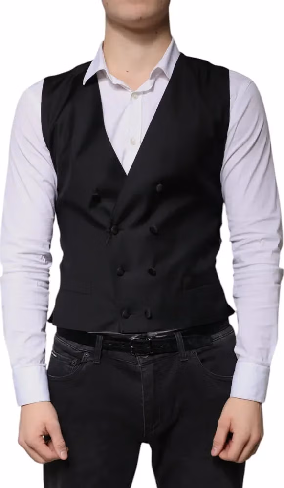 Dolce & Gabbana Black Wool Formal Dress Men Waistcoat Vest