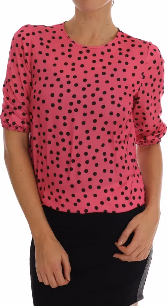 Dolce & Gabbana Pink Polka Dotted Silk Blouse