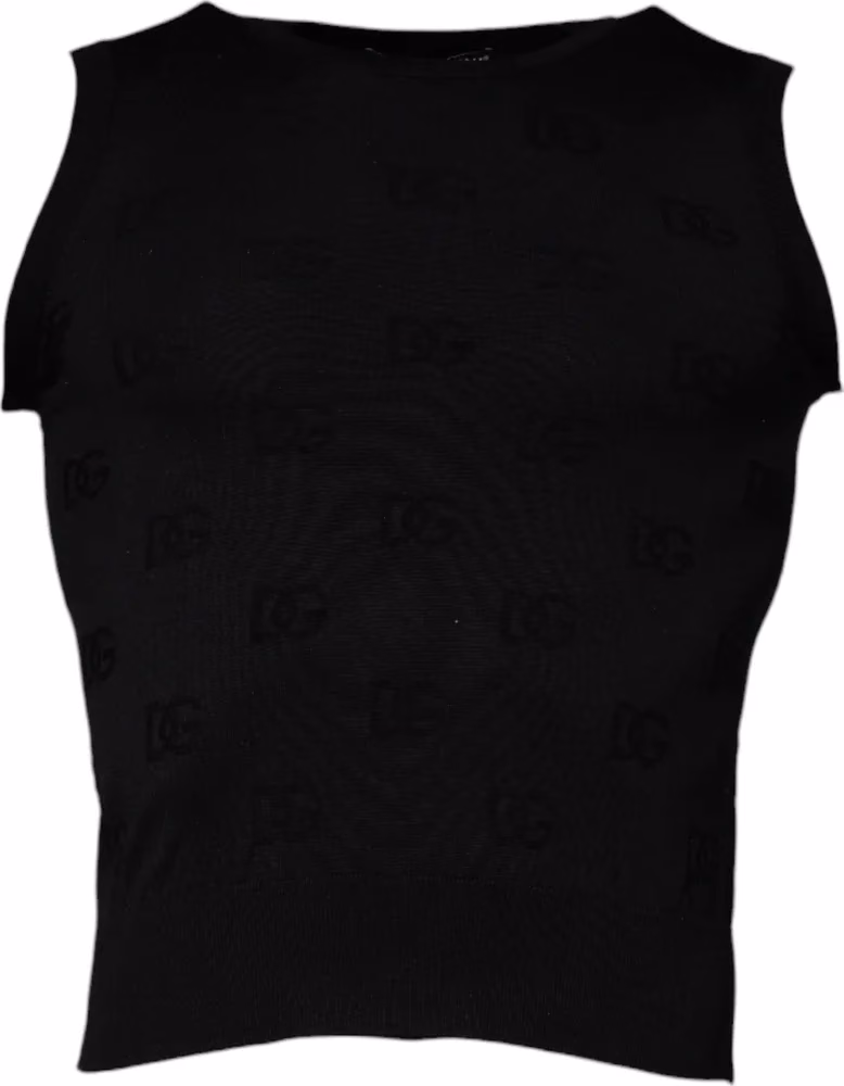 Dolce & Gabbana Black Silk Round Neck Sleeveless T-shirt