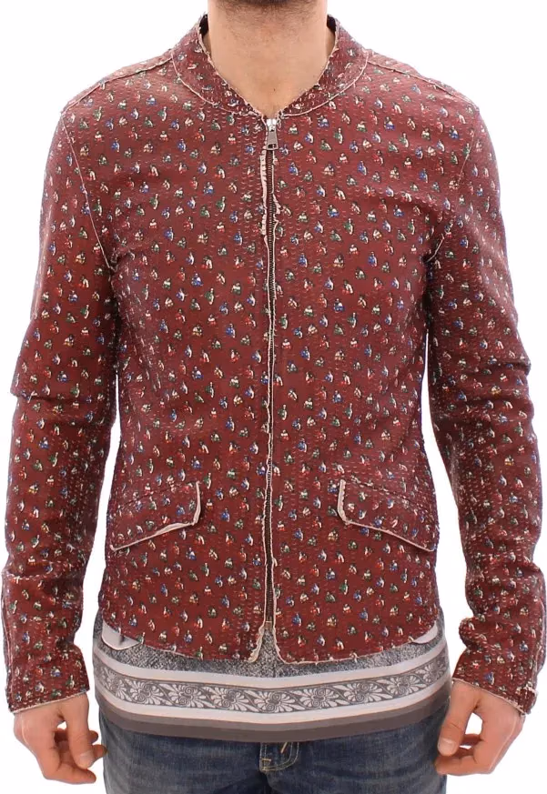 Dolce & Gabbana Bordeaux Leather Boxer Print Jacket Coat