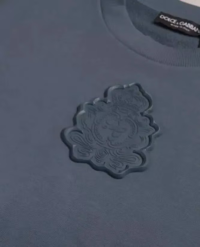 Dolce & Gabbana Blue Cotton Logo Patch Crew Neck Men Pullover Sweater