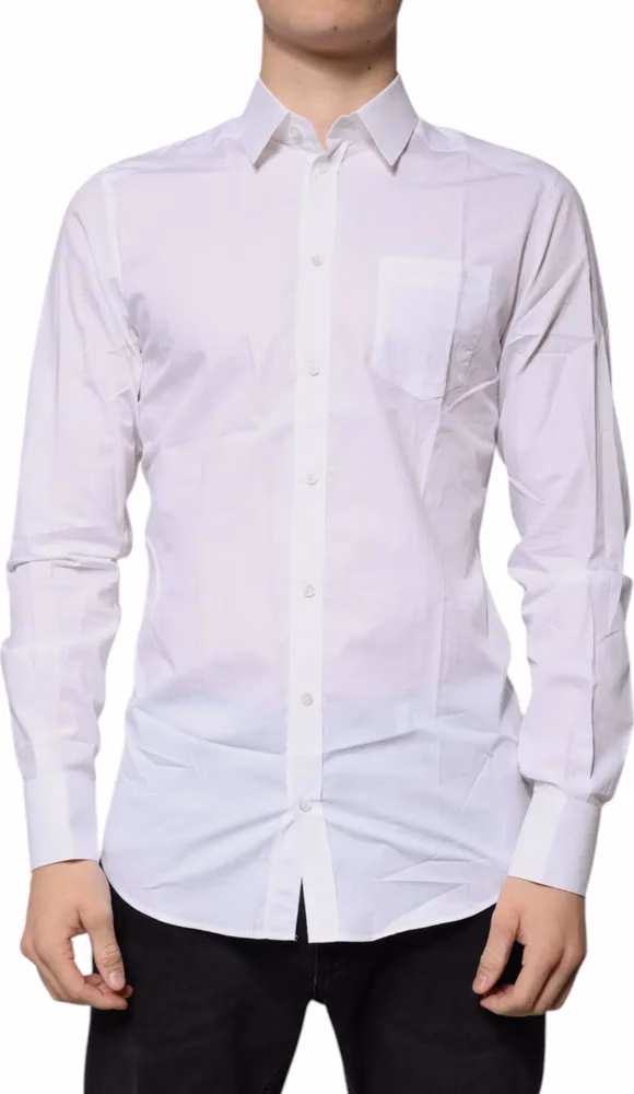 Dolce & Gabbana White Cotton Long Sleeves GOLD Dress Shirt