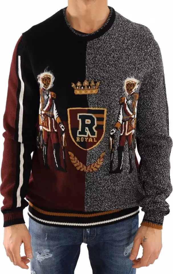 Dolce & Gabbana Multicolor KING Knight Monkey Knitted Cashmere Wool Sweater