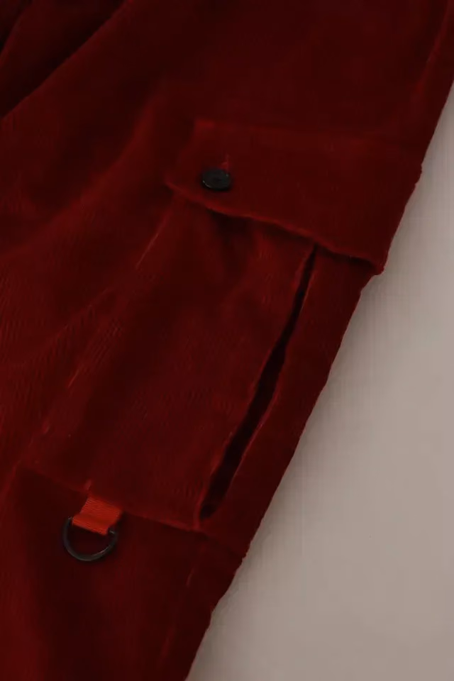 Dolce & Gabbana Red Corduroy Cotton Cargo Skinny Pants