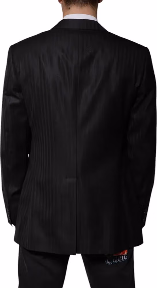 Dolce & Gabbana Dark Gray Stripe Wool Single Breasted Blazer