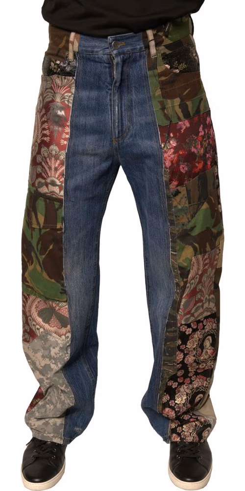 Dolce & Gabbana Blue Patchwork Cotton Straight Denim Jeans