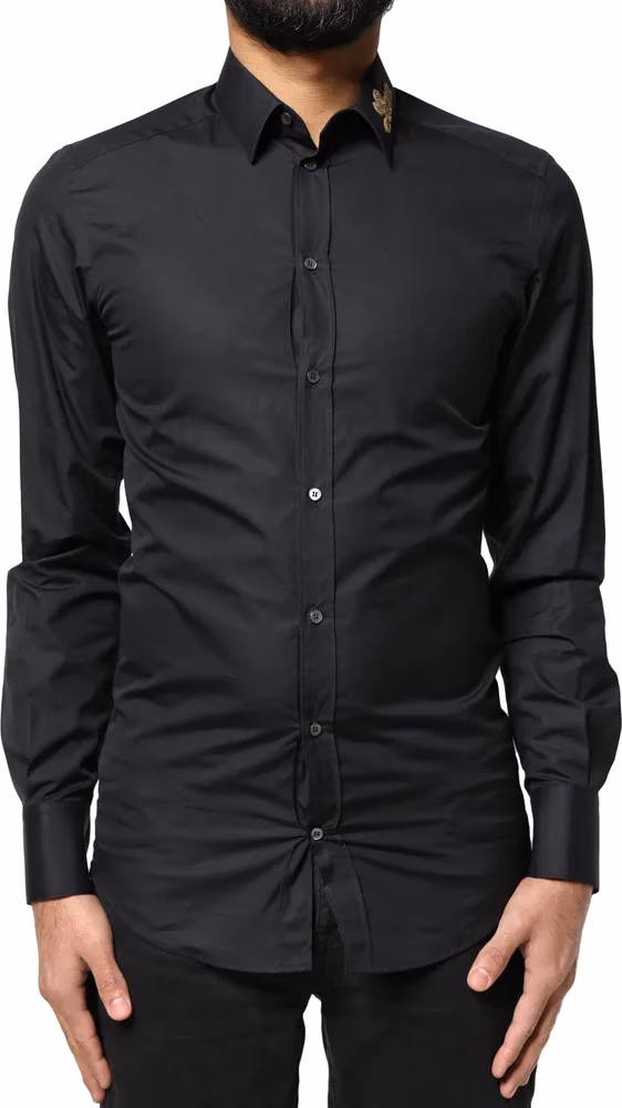 Dolce & Gabbana Black Love Embroidery GOLD Formal Dress Shirt