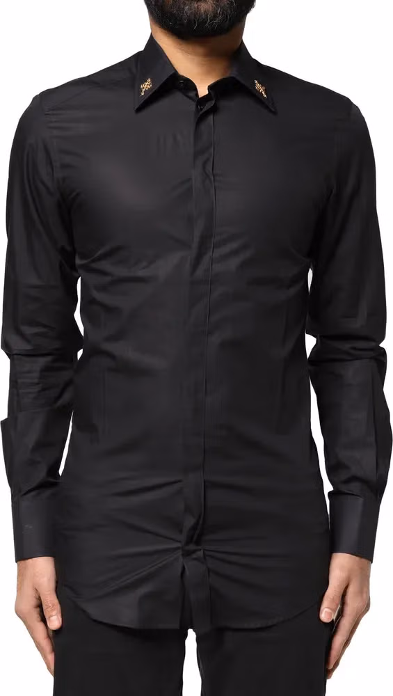 Dolce & Gabbana Black GOLD Cross Embellished Men Dress Shirt