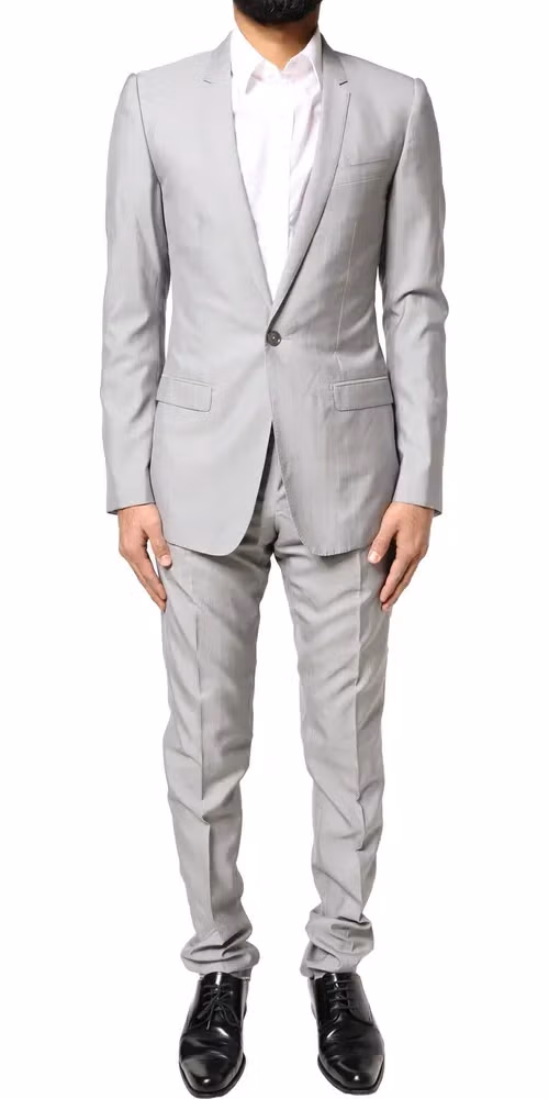 Dolce & Gabbana Light Gray Wool GOLD 2 Piece Formal Suit