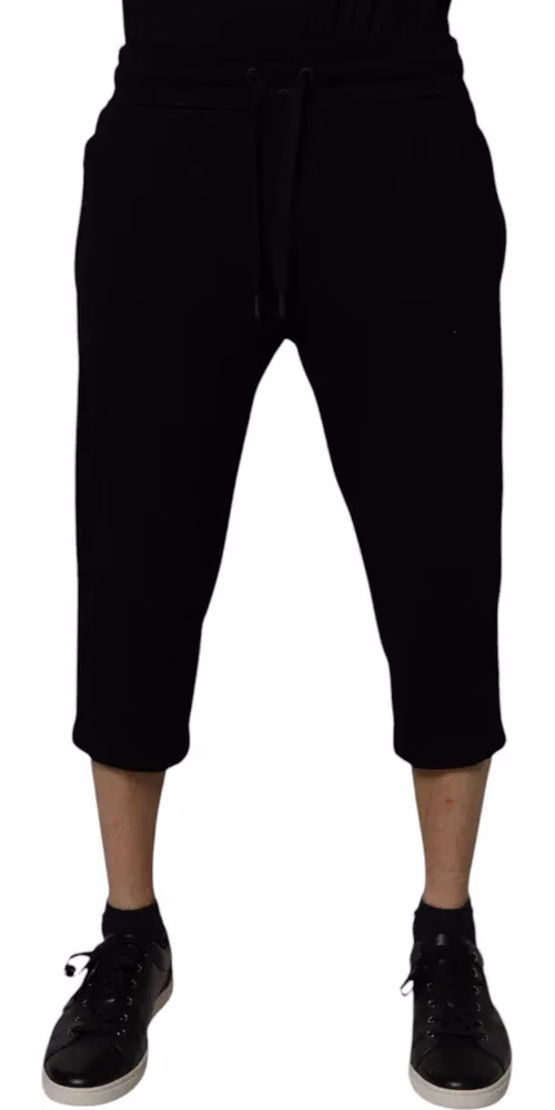 Dolce & Gabbana Black Cotton Blend Cropped Sweatpants Pants